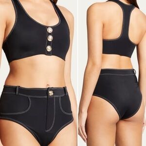 Black Button-Detail Bikini Set